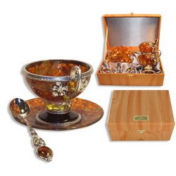 Чайный набор Янтарная гроздь, на 2 персоны, 6 предметов,в подарочной коробке,янтарь,серебро