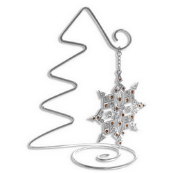 Сувенир новогодний Снежинка на подставке, янтарь, серебро, в холщевом мешочке