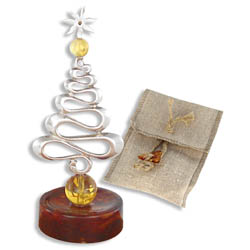 Сувенир Новогодняя елочка, янтарь, металл, бронза