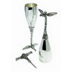 Набор для шампанского: два фужера и штопор, металл, стекло, дерево
