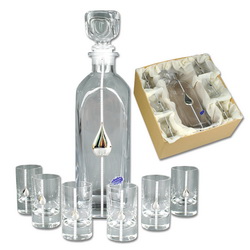 Набор для водки Нефтяной: штоф,6 стопок, стекло, посеребрение, в подарочной коробке, Италия