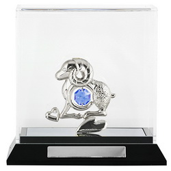 Сувенир "Символ года" с голубым кристаллом на подставке, сталь, акрил