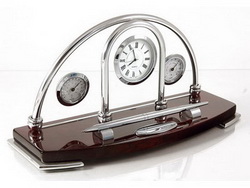 Погодная станция Кембридж: часы, термометр, гигрометр, коричневый