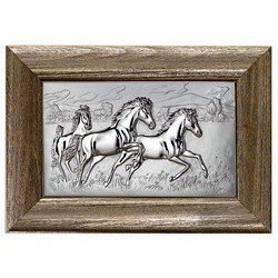 Картина Лошади в деревянной раме, отделка-серебро, Италия