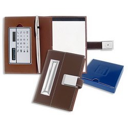 Блокнот с калькулятором и ручкой, отделка-серебро, Италия, коричневый
