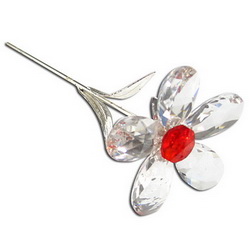Цветок с кристаллами Swarovski, покрытие-серебро 925 пробы, Италия, красный