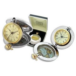 Часы дорожные Voyager с будильником, (кварц, японский механизм), d7см, нерж. сталь, латунь, Шотландия