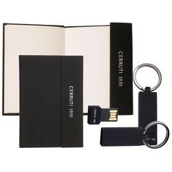 Набор CERRUTI: блокнот, шариковая ручка и брелок-флэш-карта USB 2.0 на 4 Gb, в подарочной коробке