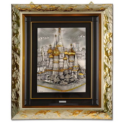 Картина Собор Василия Блаженного, покрытие - серебро, дерево, цвет золотистый