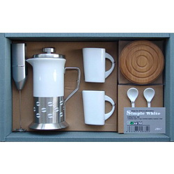 Подарочный набор "Аврора": френч-пресс, мини-миксер, две чашки, две подставки, две ложки, керамика, металл