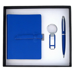 Ручка шариковая, брелок и записная книжка, металл, кожзам, синий