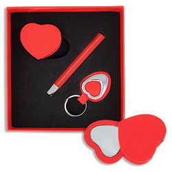 Набор: зеркало, ланъярд, брелок, металл, кожзам, ва подарочной коробке, красный