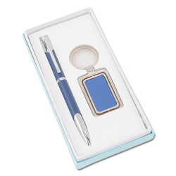 Ручка шариковая и брелок, металл, пластик, в подарочной коробке, цвет синий