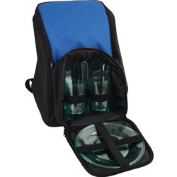 Рюкзак для пикника на 2 персоны, 10 предметов, полиэстр, пластик, синий