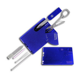 Набор дорожный Swiss Card в футляре Victorinox, 10 функций, транспарент, синий