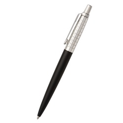 Ручка Parker Jotter Premium Satin Black SS Chiseled шариковая, (корпус-нерж.сталь, отделка- хром), цвет черный