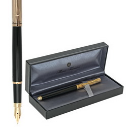 Ручка перьевая Flavio Ferrucci Sindaco в подарочной коробке, отделка-позолота, перо 18К, цвет черный