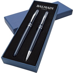Ручка шариковая и роллер, металл, в подарочной коробке, цвет синий