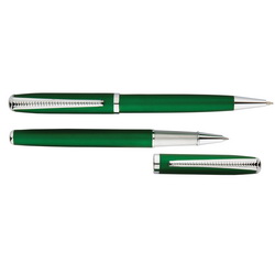 Набор: ручка шариковая и роллер в подарочной коробке, металл, цвет зеленый