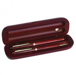 Набор: перьевая и шариковая ручка в дерев. футляре, коричневый