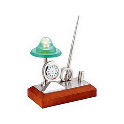 Набор настольный (часы, лампа, ручка) серебристый