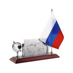 Набор настольный Россия:часы, флаг России и металлическая плакетка с