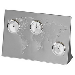 Часы настольные Токио - Лондон - Нью-Йорк, металл с посеребрением, цвет серебристый