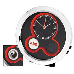 Часы настольные с двойным часовым механизмом и вставкой под логотип, металл