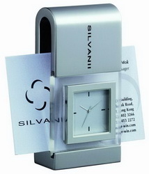 Часы с подставкой для визиток, металл, серебристый