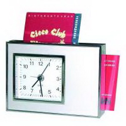 Часы-будильник с подставкой для визиток, металл, серебристый