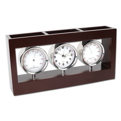 Часы-метеостанция настенные,с термометром, гигрометром и отделением для письменных принадлежностей,дерево,металл, цвет коричневый