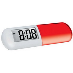 Часы - будильник с отделением для таблеток, красный