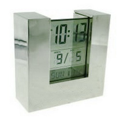 Часы- термометр -будильник-календарь, металл, серебристый