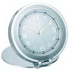 Часы-будильник дорожные в кожаном футляре, кожа, металл серебристый