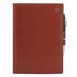 Ежедневник-портфолио недатированный CLIP (400 стр.), тонированный блок, с ручкой, кожзам, в подарочной коробке, цвет рыжий