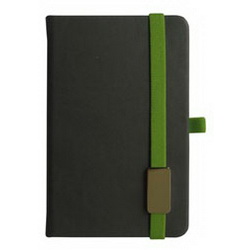 Записная книжка LANYBOOK TUCSON (240 cтр.), тонированный блок в линейку, держатель для ручки, резинка с шильдом зеленая, цвет темно-серый
