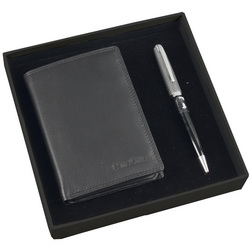 Подарочный набор Samsonite: портмоне с отделениями для визитных и кредитных карт и шариковая ручка, кожа, металл