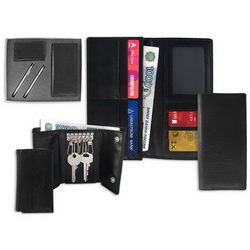 Набор: ключница-бумажник, портмоне, две ручки шариковые, кожзам, металл, цвет черный
