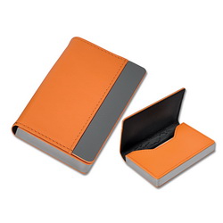 Футляр для личных визиток, кожзам, металл, цвет оранжевый