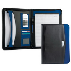 Папка для документов с блокнотом и калькулятором, кожзам, цвет синий