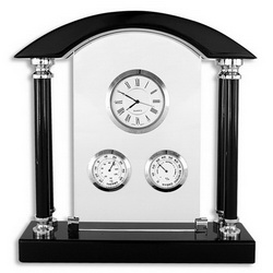 Часы-метеостанция настольная с термометром и гигрометром, дерево, металл, цвет черный