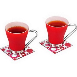 Чайная пара: 2 чашки на 125 мл, 2 подставки красный