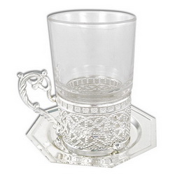 Чайный набор Майорка, 2 предмета, 200 мл, стекло, металл, никелево-серебряное покрытие