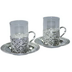 Чайный набор на 2 персоны: стаканы в подстаканниках на100 мл стекло, металл, никелево-серебряное покрытие