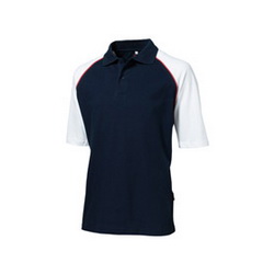 Рубашка-поло S с цветными рукавами реглан, 100% хлопок, пике, плотность 200-220 г/кв.м, темно-синий