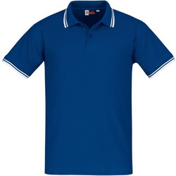 Рубашка-поло, XL, с белой полосой на воротнике и манжетах, 100% хлопок, плотность 180 г/кв.м, цвет синий