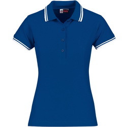 Рубашка-поло женская, S, с контрастной отделкой на воротнике и манжетах, 100% хлопок, плотность 180 г/кв.м, цвет синий