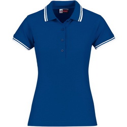 Рубашка-поло женская, L, с контрастной отделкой на воротнике и манжетах, 100% хлопок, плотность 180 г/кв.м, цвет синий