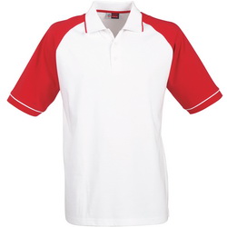 Рубашка-поло, S, с цветными рукавами реглан, 100% хлопок, плотность 180 г/кв.м, цвет бело-красный
