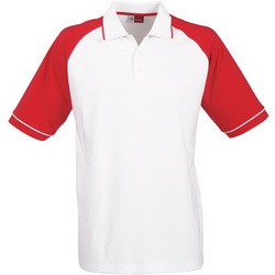 Рубашка-поло, L, с цветными рукавами реглан, 100% хлопок, плотность 180 г/кв.м, цвет бело-красный
